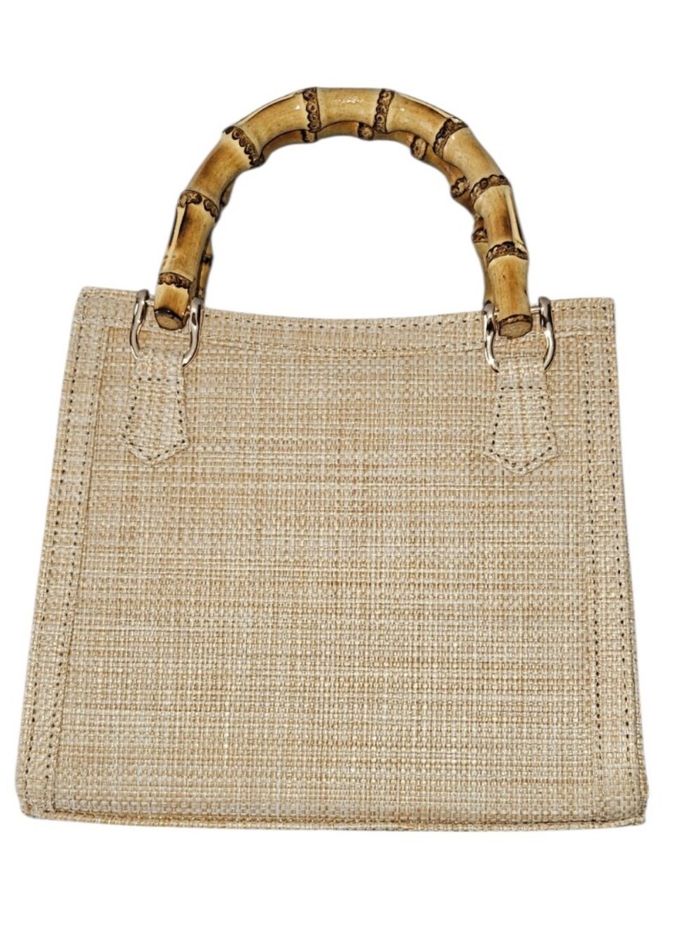Tommy Bahama Natural Woven Tote Bag NWT Bamboo Handles Coastal Resort Style - Picture 3 of 15
